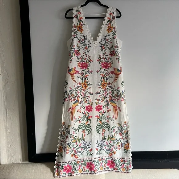 FARM Rio Off-White Delicate Forest Premium Linen Maxi Dress Size Small NWT - Picture 10 of 16